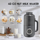 TER 8-in-1 Nut Milk Maker, 40oz Blender Homemade Almond, Oat, Soy, Coconut Milk, Juice & Soup, Electric Bean Milk Machine with Delay Start/Auto-Clean/Boil Water/Keep Warm