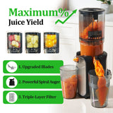 TER Juicer Machine, Cold Press Juicer with 4.8" Wide Chute, Slow Masticating for Whole Vegetables & Fruits