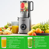 TER Juicer Machine, Cold Press Juicer with 4.8" Wide Chute, Slow Masticating for Whole Vegetables & Fruits