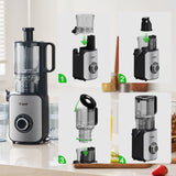 TER Juicer Machine, Cold Press Juicer with 4.8" Wide Chute, Slow Masticating for Whole Vegetables & Fruits