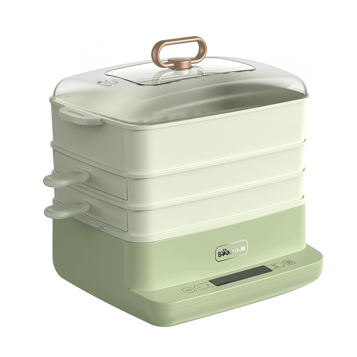 Stacked drawer-style steaming trays for making rice noodle rolls