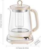 Bear HK-5L15B05 Electric Kettle, 1.5L Health Pot with Small Bubble Technology, Stainless Steel & Glass Kettle, 6 Programs, 1000W, Cream White