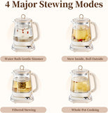 Bear HK-5L15B05 Electric Kettle, 1.5L Health Pot with Small Bubble Technology, Stainless Steel & Glass Kettle, 6 Programs, 1000W, Cream White