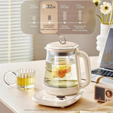 Bear HK-5L15B05 Electric Kettle, 1.5L Health Pot with Small Bubble Technology, Stainless Steel & Glass Kettle, 6 Programs, 1000W, Cream White