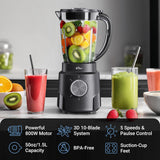 Bear 800W 6-Speed Blender, Smoothie Blender for Kitchen with 50oz(1.5L) BPA-Free Cup/Suction Feet/Feeding Hole/10 blades, Countertop Blender for Smoothies, Crush Ice, Frozen Fruit, Juice and Puree LLJ-K15B7