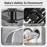 Bear Foldable Baby Playpen with Canopy & Mat, Portable Indoor/Outdoor Play Yard for Toddlers