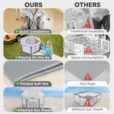 Bear Foldable Baby Playpen with Canopy & Mat, Portable Indoor/Outdoor Play Yard for Toddlers