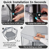 Bear Foldable Baby Playpen with Canopy & Mat, Portable Indoor/Outdoor Play Yard for Toddlers