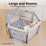 Bear Foldable Baby Playpen with Canopy & Mat, Portable Indoor/Outdoor Play Yard for Toddlers