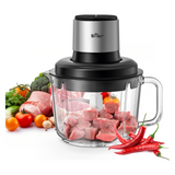 Bear QSJ-K03N5 8-Cup (2L) Electric Food Processor, 300W Grinder with Glass Bowl, 4 Stainless Steel Blades, 2 Speeds, Easy Clean for Meat & Veggies