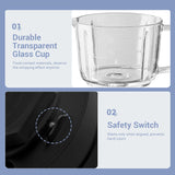 Bear QSJ-K03N5 8-Cup (2L) Electric Food Processor, 300W Grinder with Glass Bowl, 4 Stainless Steel Blades, 2 Speeds, Easy Clean for Meat & Veggies