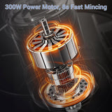 Bear QSJ-K03N5 8-Cup (2L) Electric Food Processor, 300W Grinder with Glass Bowl, 4 Stainless Steel Blades, 2 Speeds, Easy Clean for Meat & Veggies