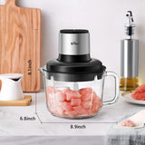 Bear QSJ-K03N5 8-Cup (2L) Electric Food Processor, 300W Grinder with Glass Bowl, 4 Stainless Steel Blades, 2 Speeds, Easy Clean for Meat & Veggies