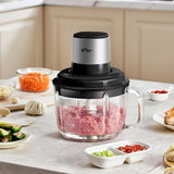 Bear QSJ-K03N5 8-Cup (2L) Electric Food Processor, 300W Grinder with Glass Bowl, 4 Stainless Steel Blades, 2 Speeds, Easy Clean for Meat & Veggies