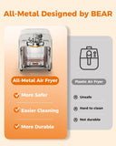 Bear Air Fryer 6.4Qt, 8 in 1 Airfryer Timer Temp Adjustable Large Visible Window QZG-P15J5