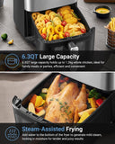 Bear 6.3QT Smart Touchscreen Air Fryer QZG-T17U7— 4D Turbo Crisp, See-Through Window, Steam Function & Dishwasher-Safe Basket