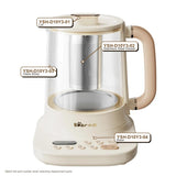 YSH-D10Y3 replacement parts labeled diagram: lid, stainless steel infuser, glass body, and base