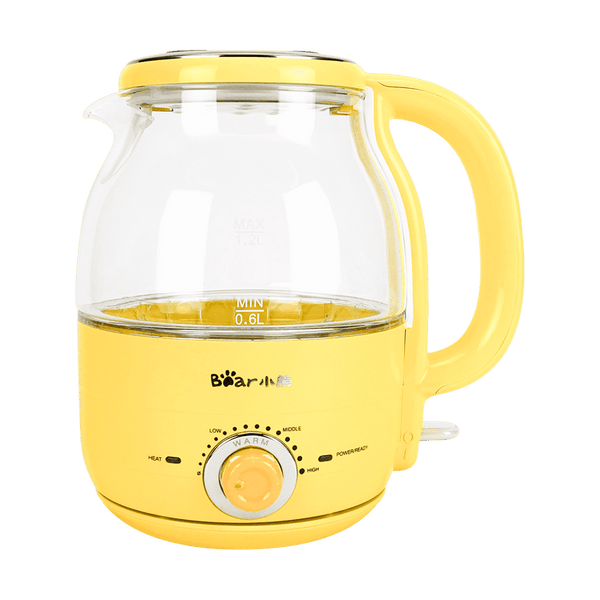 Bear 1.2L Electric Kettle, ZDH-A12R2 , Electric BPA-Free Glass Kettle, Temperature Dial, Keep Warm Function, Cordless 360° Base