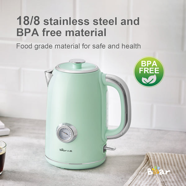 Bear Stainless Steel Electric Kettle – 1.7L Retro Green ZDH-A17V5