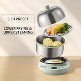 Bear Electric Small Food Steamer 2 Tier, Egg Cooker with Steaming & Frying, 9.5h Preset, 360W, ZDQ-B14Y5