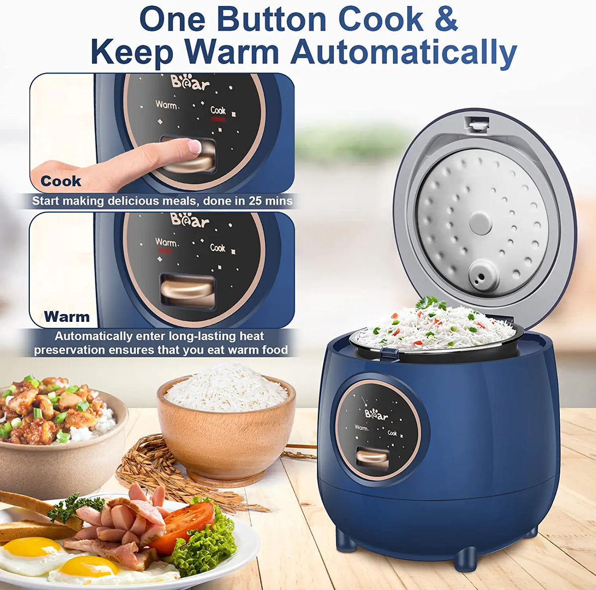 Mini Rice Cooker DFB-B12W1, 1.2L – CyberHome Appliances