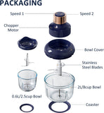 Bear Electric Food Chopper QSJ-D03Q1,  2 Glass Bowls (2L/8 Cup+0.6L/2.5 Cup), 400W